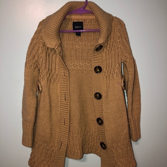 Gap kids size XS brown/tan wool blend cable knit cardigan sweater jacket - Picture 11 of 11